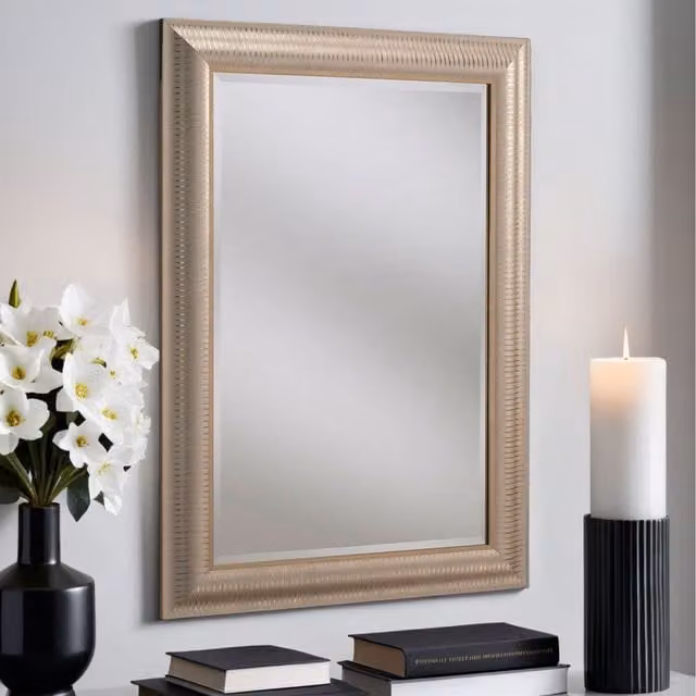 Yearn Mirrors Modern Striped Gold Rectangular Wall Mirror W/H: 67 x 67 cm