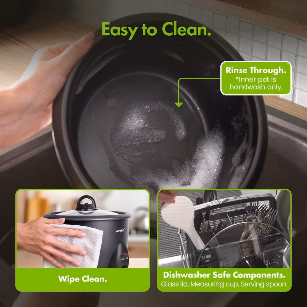 VonShef Electric Rice Cooker with Keep Warm Function and Non-Stick Pot, 1.8 l, Black – 7