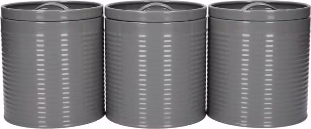 KitchenCraft 3-Piece Metal Storage Canister Set with Snap Lids in Grey – 1