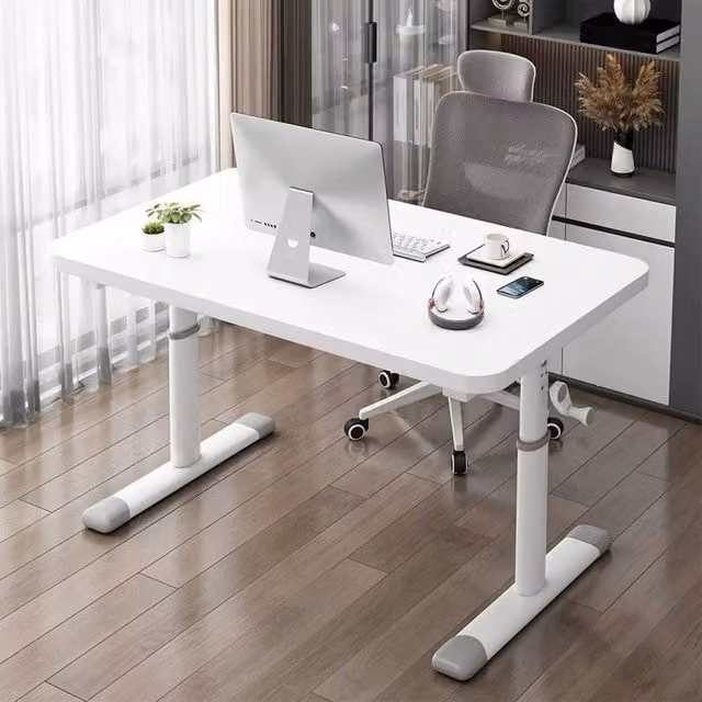 EONLION Height Adjustable Standing Desk in White with Manual Crank, W/D/H: 100 x 80 x 60 cm – 1