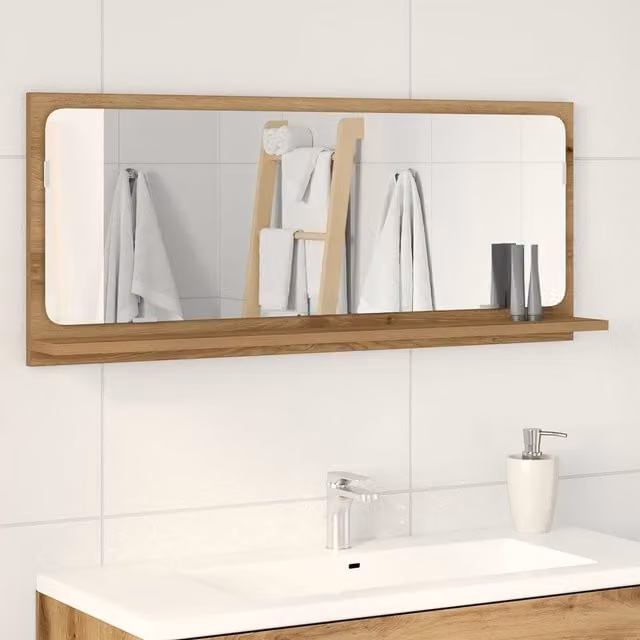Berkfield Home Modern Rectangular Wall Mirror in Brown Wood, W: 90 cm, D: 10.5 cm, H: 37 cm – 1