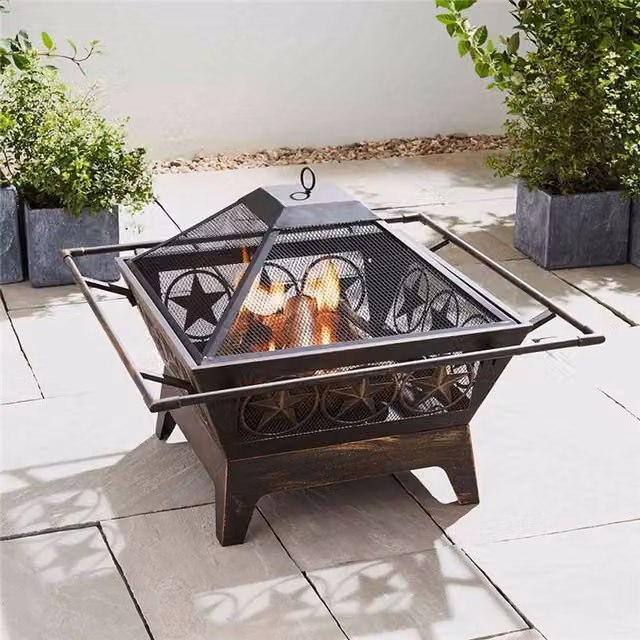 BillyOh Star Outdoor Fireplace Fire Bowl with Mesh Lid in Black Steel