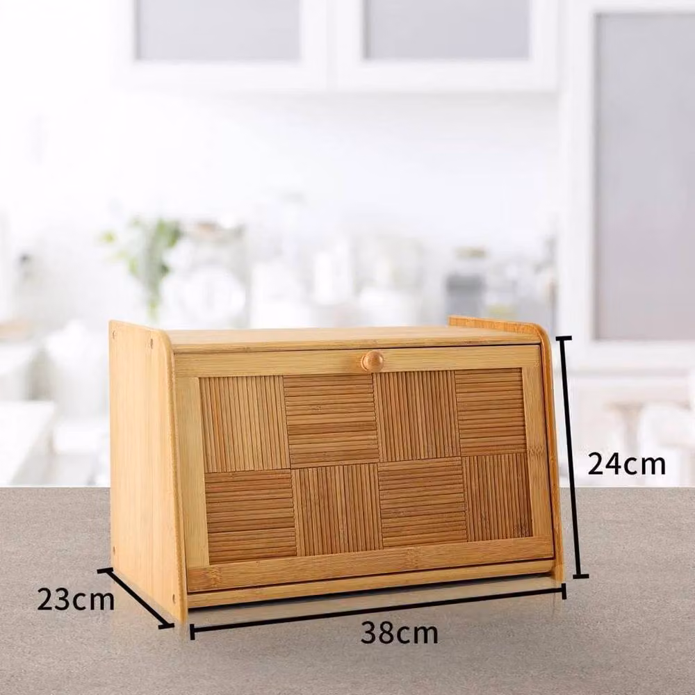 FORGEVIO Natural Bamboo Bread Box with Roll Front Lid in Brown and Beige – 2