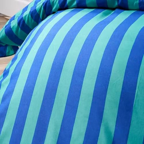 OHS Stripe Microfibre Polyester Double Duvet Cover and Pillowcase Set in Blue and Green, W/D/H: 200 x 200 cm – 3