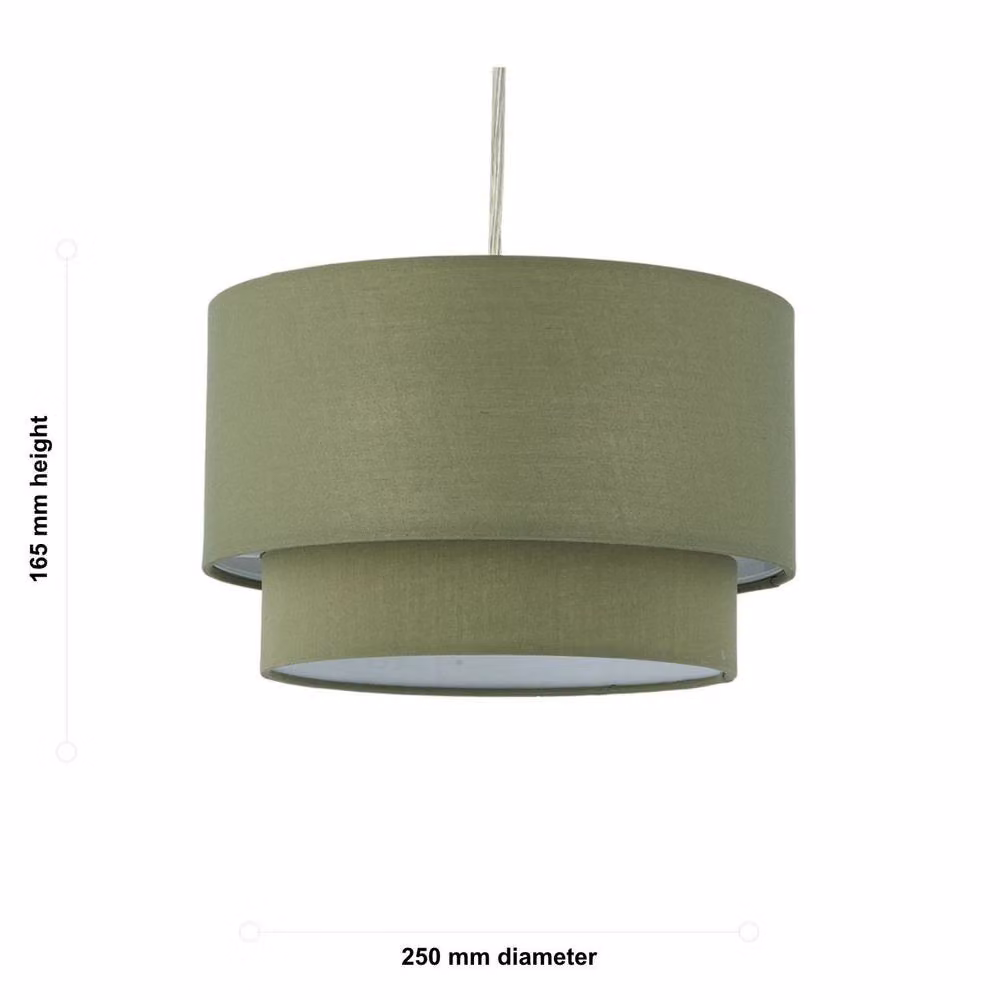 First Choice Lighting Duo Sage Green Cotton 2 Tier Cylinder Ceiling Light Shade – 5