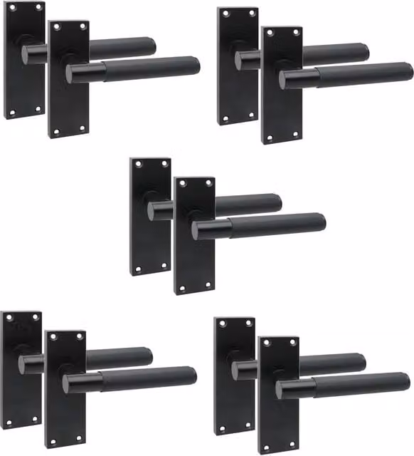 Golden Grace Victorian T-Bar Linear Design Door Handle with Screws and Spindle, Matt Black, 5 Pairs