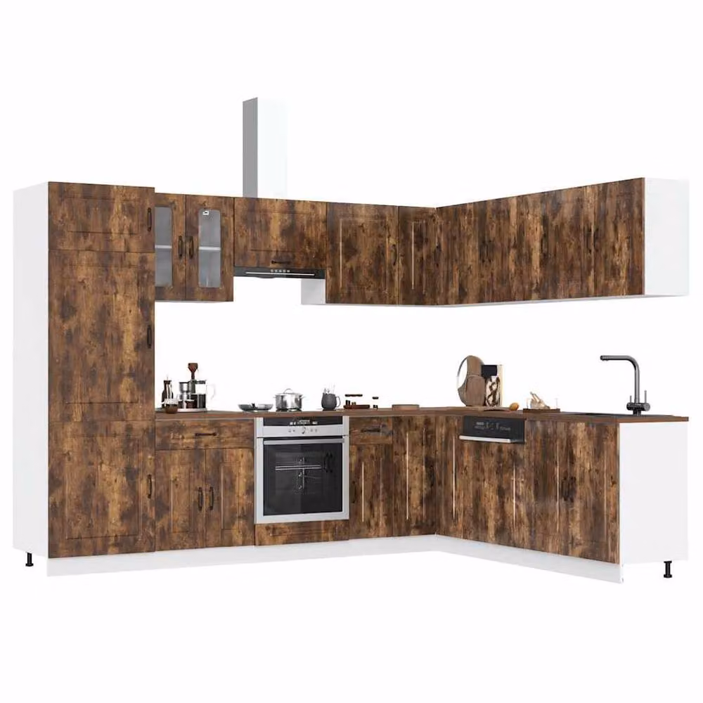 Berkfield Home Kalmar 14 Piece Modern Kitchen Cabinet Set in Smoked Oak Brown – 2
