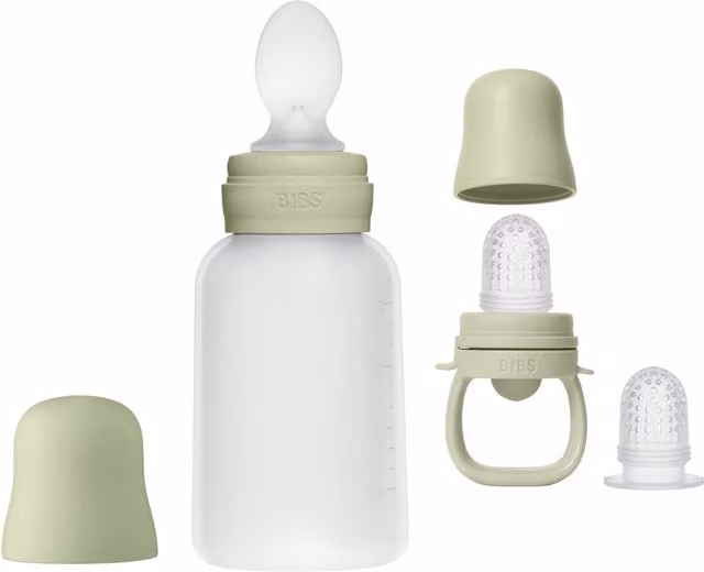 BIBS Spoon and Puree Feeder Bundle in Sage Green, BPA-free Silicone