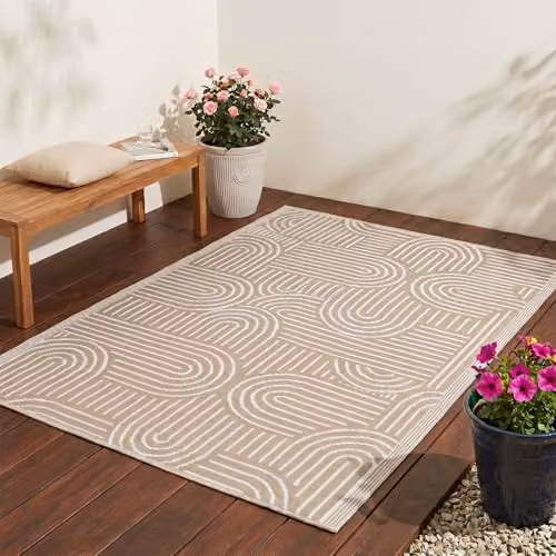 Jack Stonehouse Classic Pattern Woven Outdoor Floor Rug, Beige Arch, W/D/H: 120 x 120 x 1 cm – 1