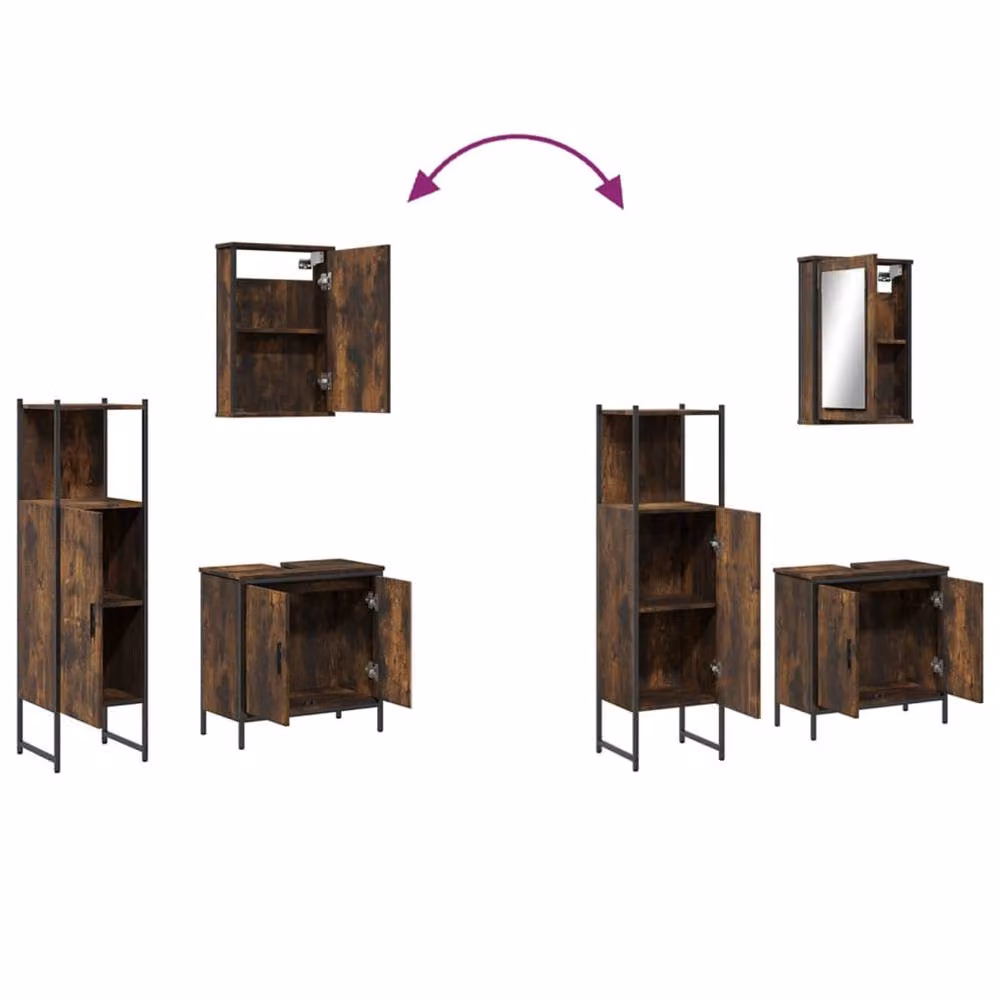 Berkfield Home 3 Piece Industrial Bathroom Furniture Set in Smoked Oak Brown – 4