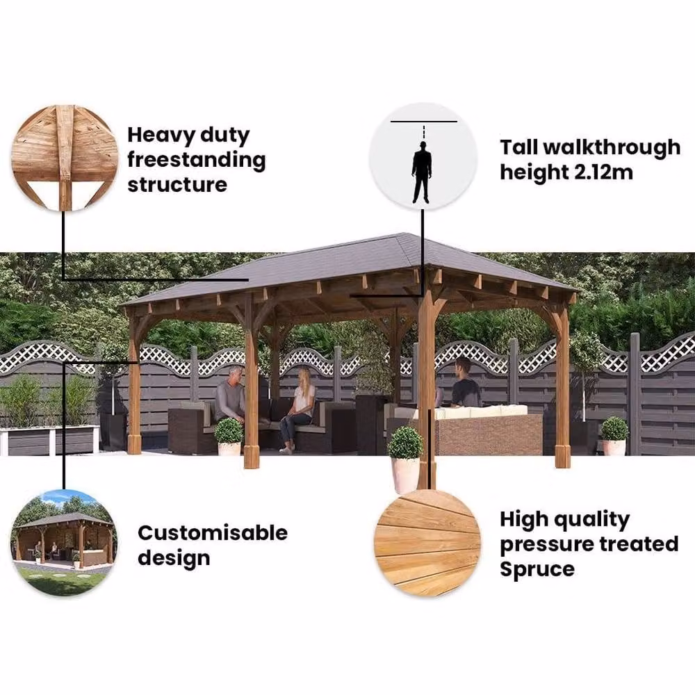 Dunster House Leviathan Heavy Duty Wooden Gazebo with Bitumen Shingle Roof in Brown W/D/H: 600 x 300 x 212 cm – 4