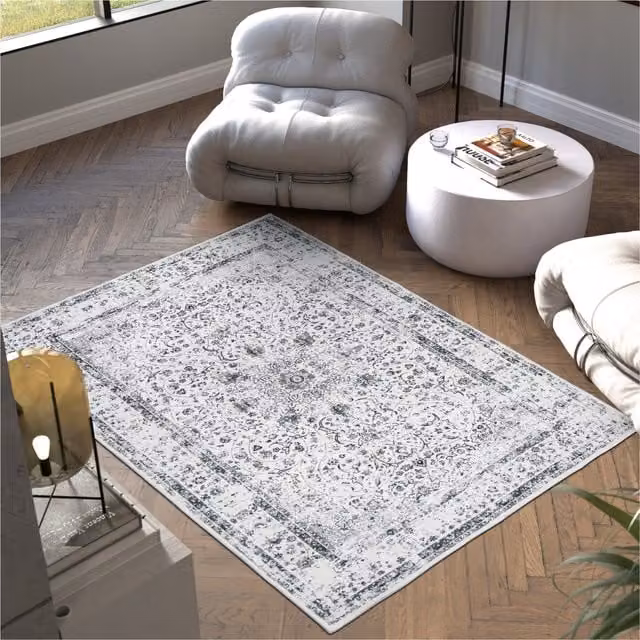 Tectake Aliya Washable Oriental Pattern Non-Slip Rug in Grey, Blue or Black, 230 cm