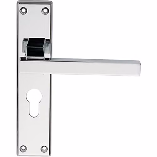 Loops Pair Straight Square Lever on Euro Lock Backplate in Polished Chrome, 180 x 40 mm