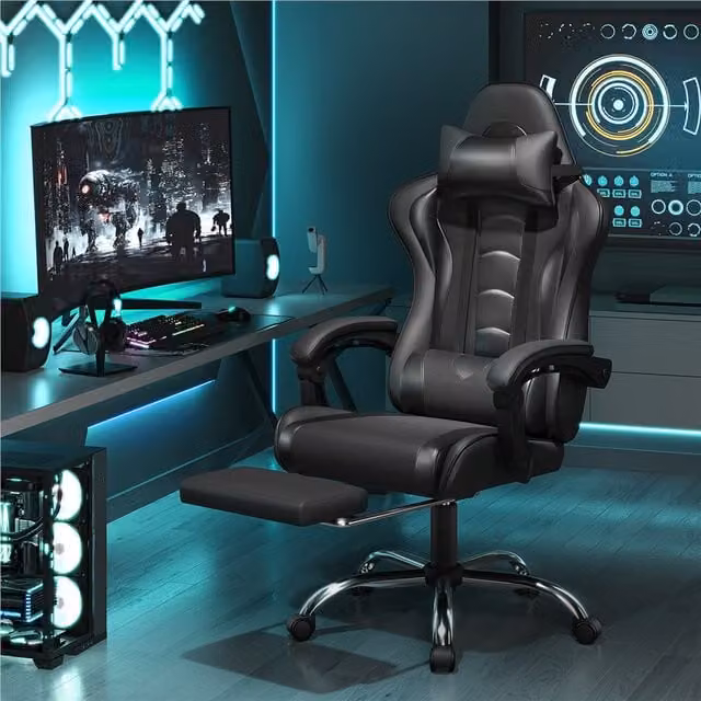 Yaheetech Ergonomic High Back Gaming Chair in Black Synthetic Leather with Headrest and Armrests