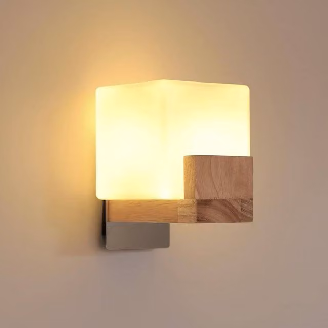 Pheashine Modern Natural Wood Wall Sconce with Glass Lampshade, Brown, G9, 3-Colour CCT – 1