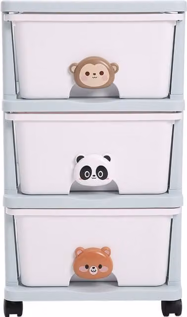 Livingandhome Multi-Tier Freestanding Childrens Toy Organiser in Grey and White, Height: 61 cm