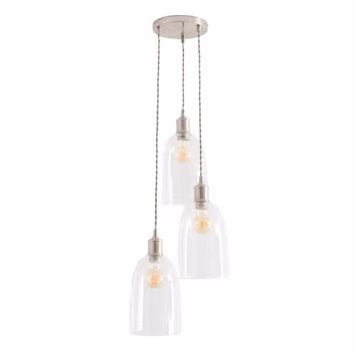 ValueLights Kira Glass Dome 3 Drop Cluster Ceiling Pendant Light in Brushed Chrome with Included LED Bulbs