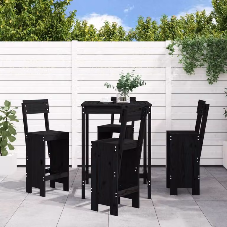 Berkfield Home Beautiful 5 Piece Black Solid Wood Pine Garden Bar Set