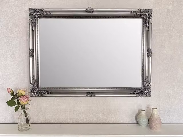 Downton Interiors Antique Silver Wood Frame Rectangular Wall Mirror W: 90 cm, H: 90 cm