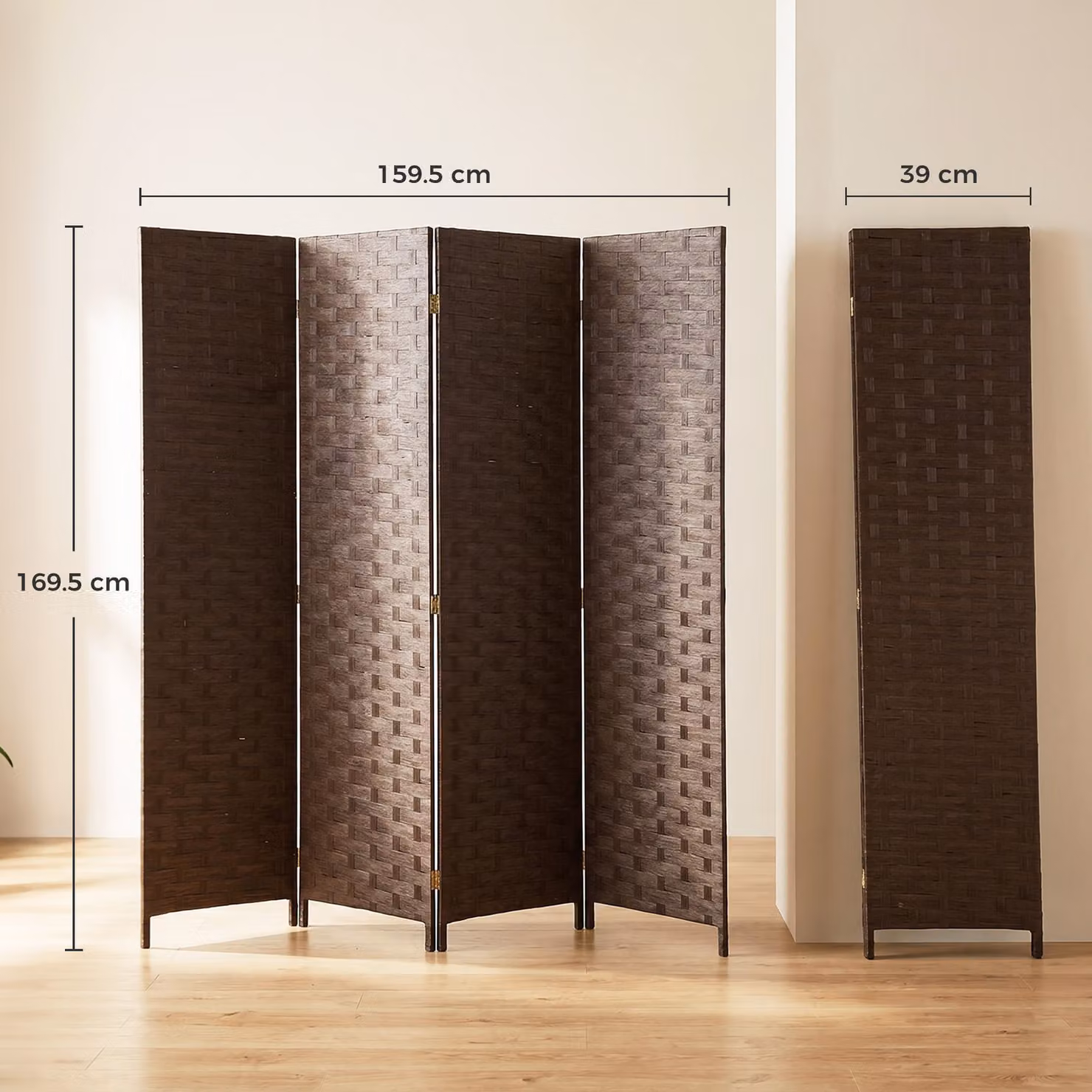 HOMCOM Wave Fibre Freestanding Folding Privacy Screen Room Divider in Dark Brown – 3