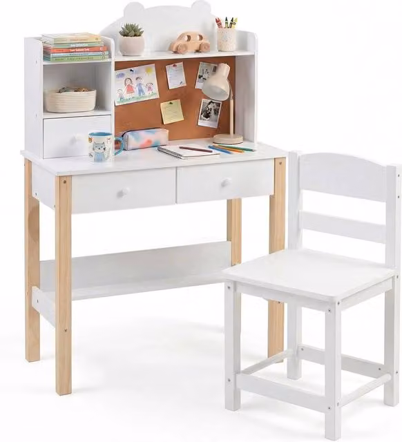 Kelvenix White Wooden Desk and Chair Set for Children and Home Office – 1