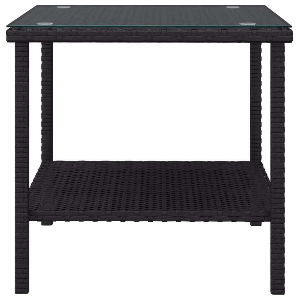 Berkfield Home Black Poly Rattan and Tempered Glass Garden Side Table, W/D/H: 45 x 45 x 45 cm – 3