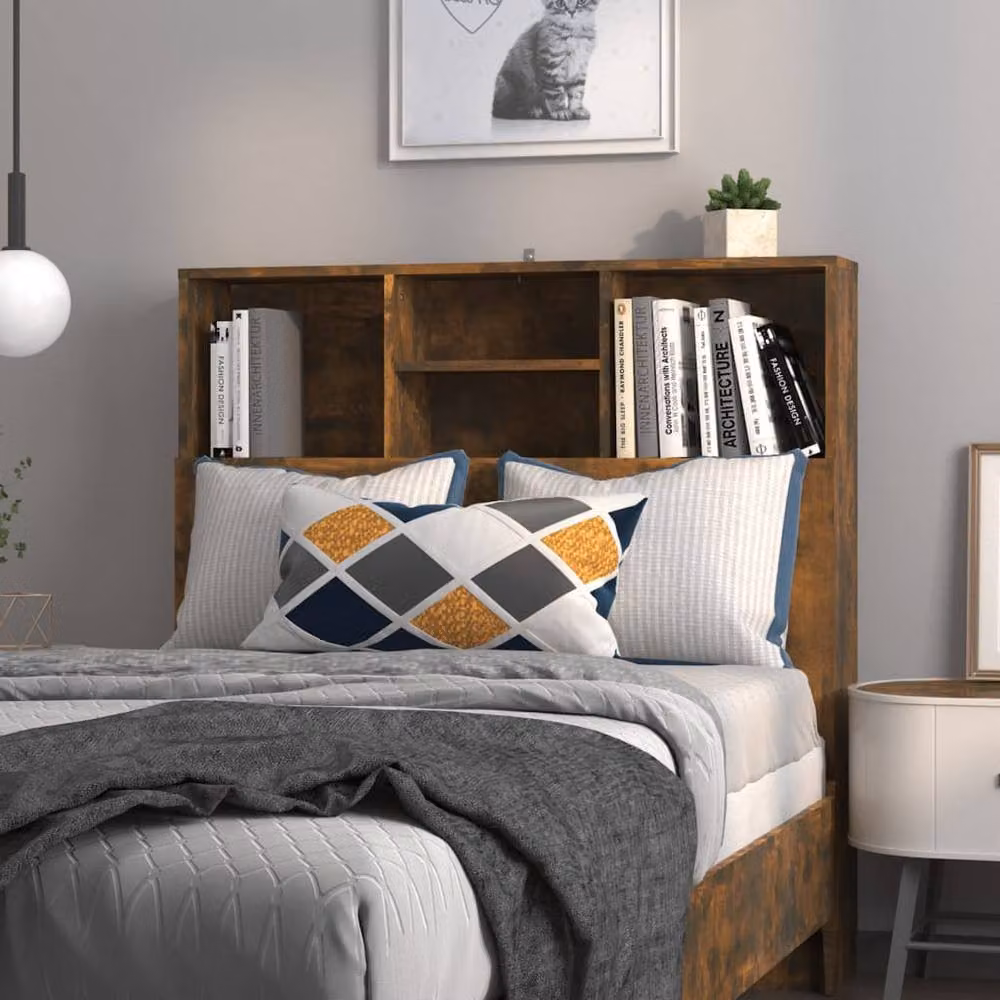 Berkfield Home Modern Headboard Cabinet in Smoked Oak Brown, W: 100 cm, D: 19 cm, H: 103.5 cm – 2