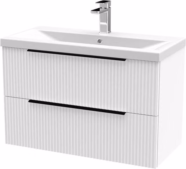 Balterley Fluted Front Wall Hung 2 Drawer Vanity Basin Unit, Satin White, W: 80 cm – 1