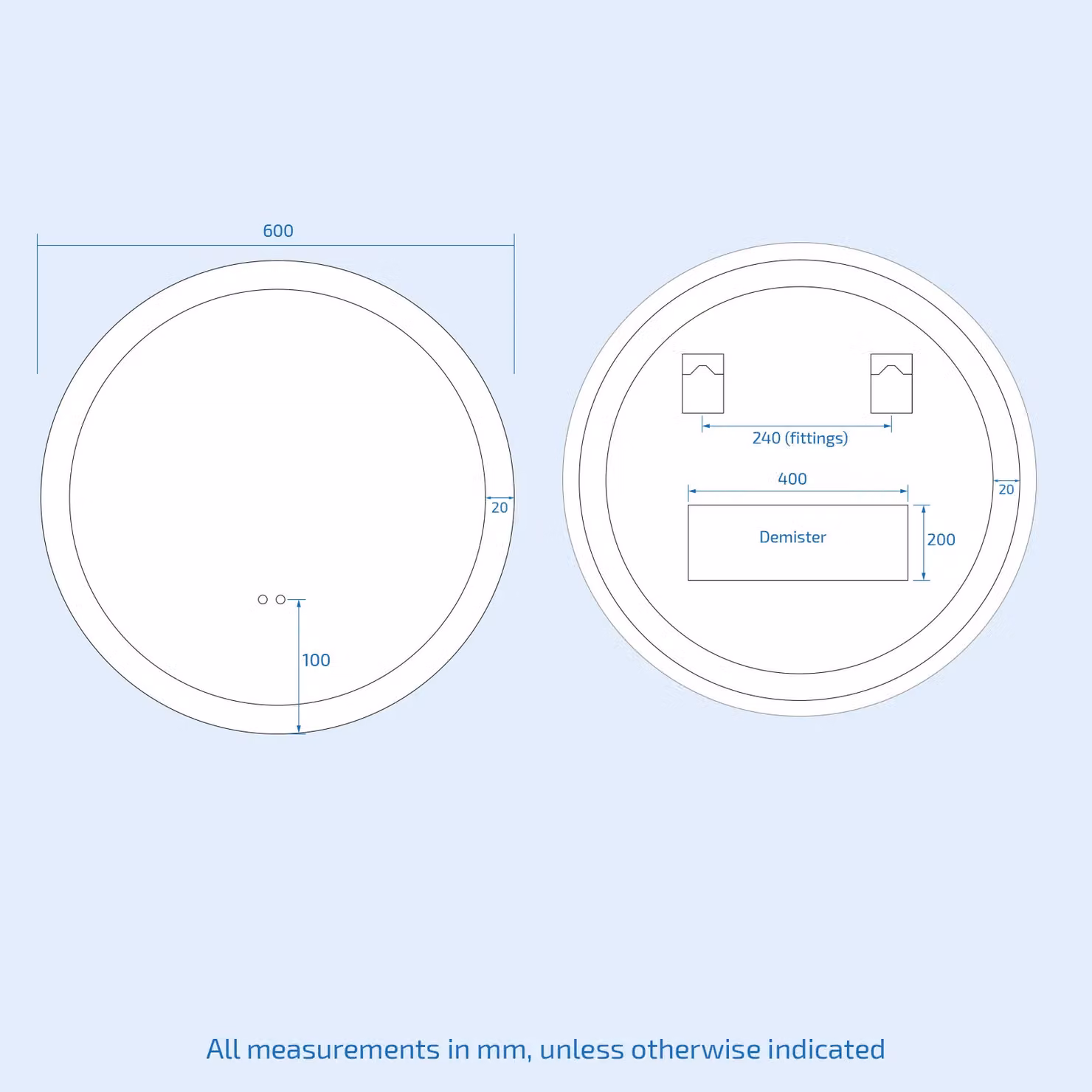 Nes Home Round LED Bathroom Mirror with Motion Sensor, Demister and Anti-fog Function, Silver, Diameter: 600 mm – 4