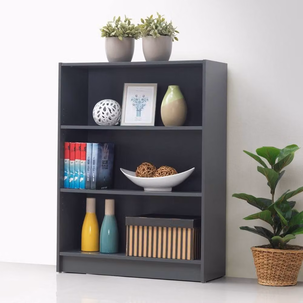 Timber Art Design 3 Tier Wide Bookcase and Display Shelving Unit in Grey with Adjustable Shelves, W/D/H: 106 x 30 x 80 cm – 2