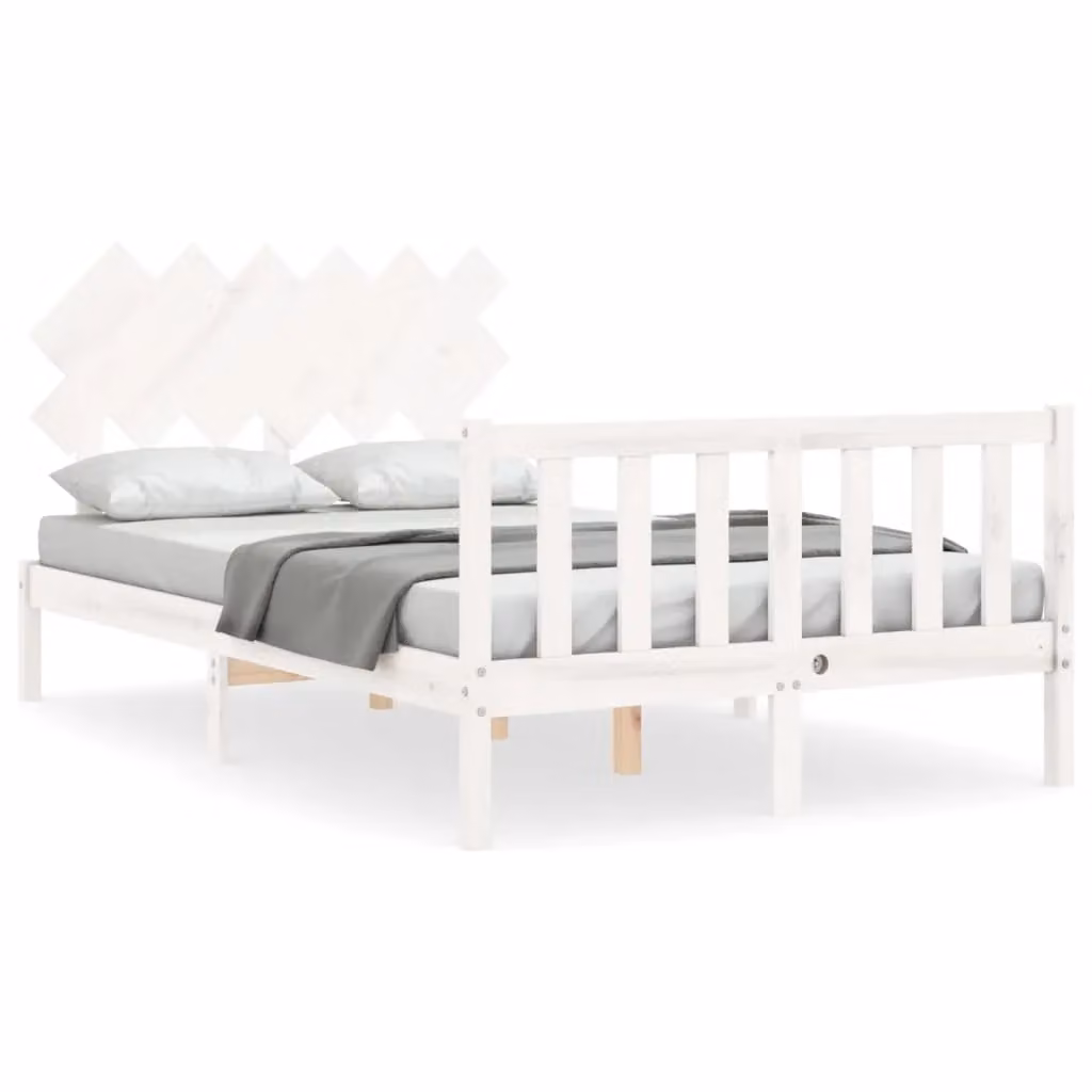 Berkfield Home Solid Wood Bed Frame with Headboard in White, W/D/H: 120 x 200 cm – 2