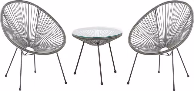 Rio 3 Piece Grey Garden Bistro Set with Glass Top and Powder Coated Steel Frame