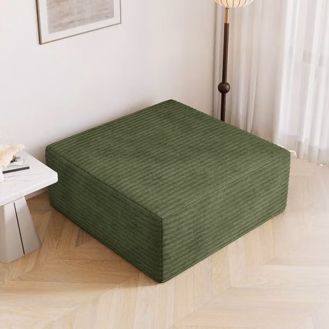 Dprodo Corduroy Modular Sofa Footstool in Green, W/D/H: 101 x 101 x 44 cm