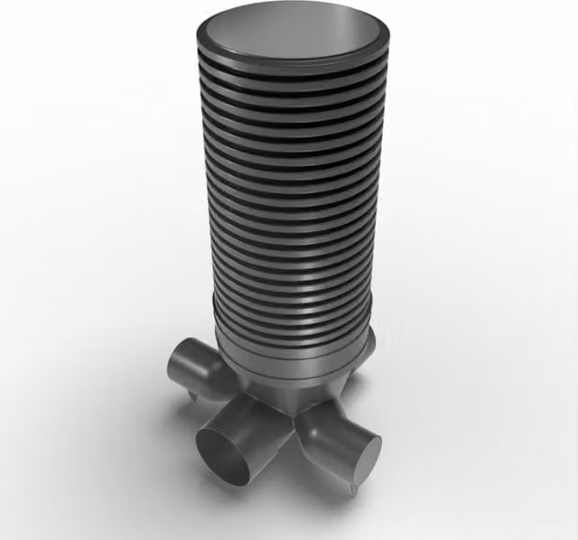 Turtle Inspection Chamber Set in Black, Diameter: 60 cm, Depth: 198.5 cm, with 30 cm Channel and 22.5 cm Inlets