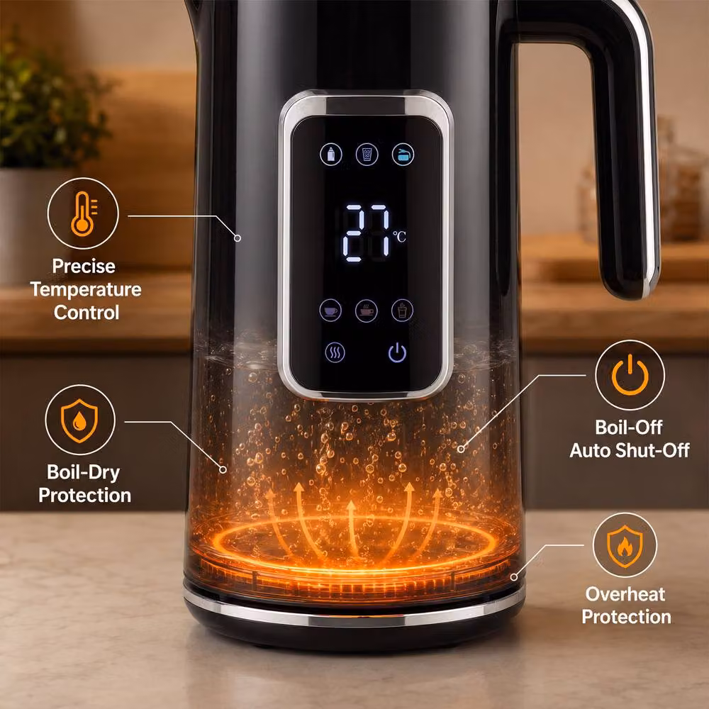 HOMCOM 1.7 l Fast Boil 3000W Electric Kettle with LED Touch Display and Keep Warm Function, Black – 4