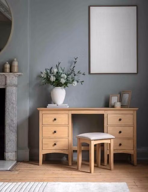 Gallery Direct Rye 6 Drawer Dressing Table and Stool in Natural Oak and Sand