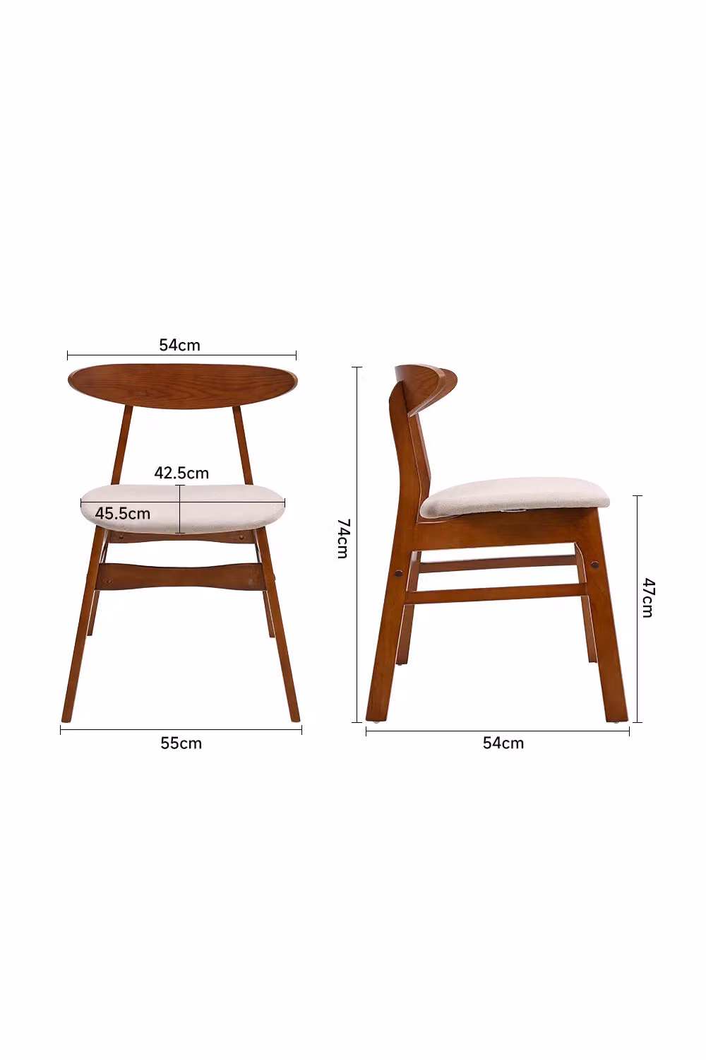 Living and Home Set of 2 Modern Beige Linen Dining Chairs with Wooden Frames – 2