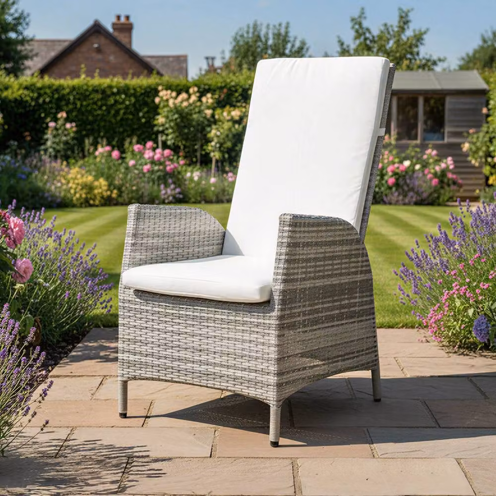 Oseasons Lisbon Pack of 4 Rattan Reclining Dining Chairs in Mixed Grey with Aluminium Frame, H 108 cm x W 72 cm x D 58 cm – 4