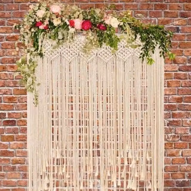 FLAVORA Boho Beaded Door Curtain in Beige, W/H: 115 x 135 cm – 1