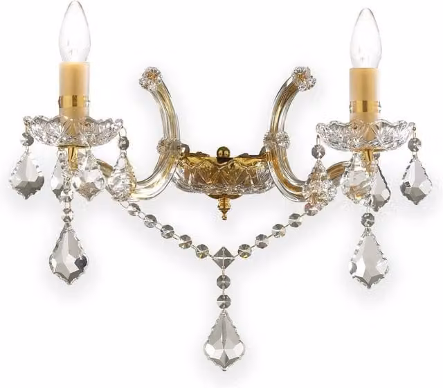 Netlighting Florian 2 Light Indoor Candle Wall Light in Gold with Clear Glass and Crystals (E14)