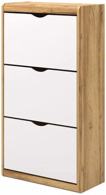 ERGOVEXA Oak White 3 Drawer Drop Down Shoe Cabinet with 3 Tier Storage Compartments