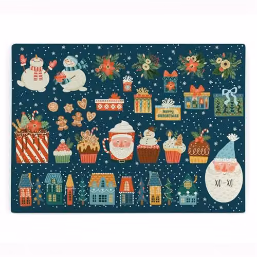 Purely Home Christmas Medley Rectangular Glass Worktop Protector with Non-Slip Feet, Multicolour, W: 39 cm, D: 28.5 cm – 1