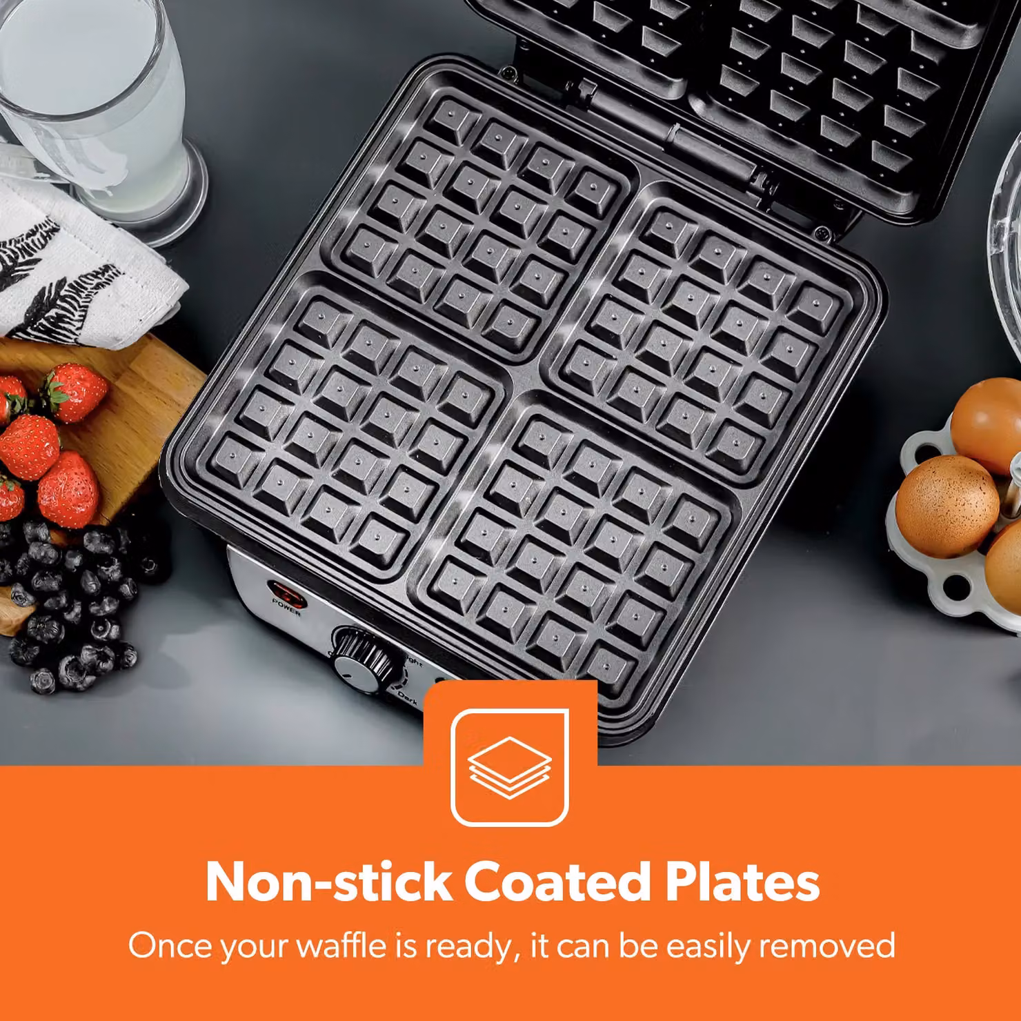 Geepas 4 Slice Non-Stick Waffle Maker in Silver – 4