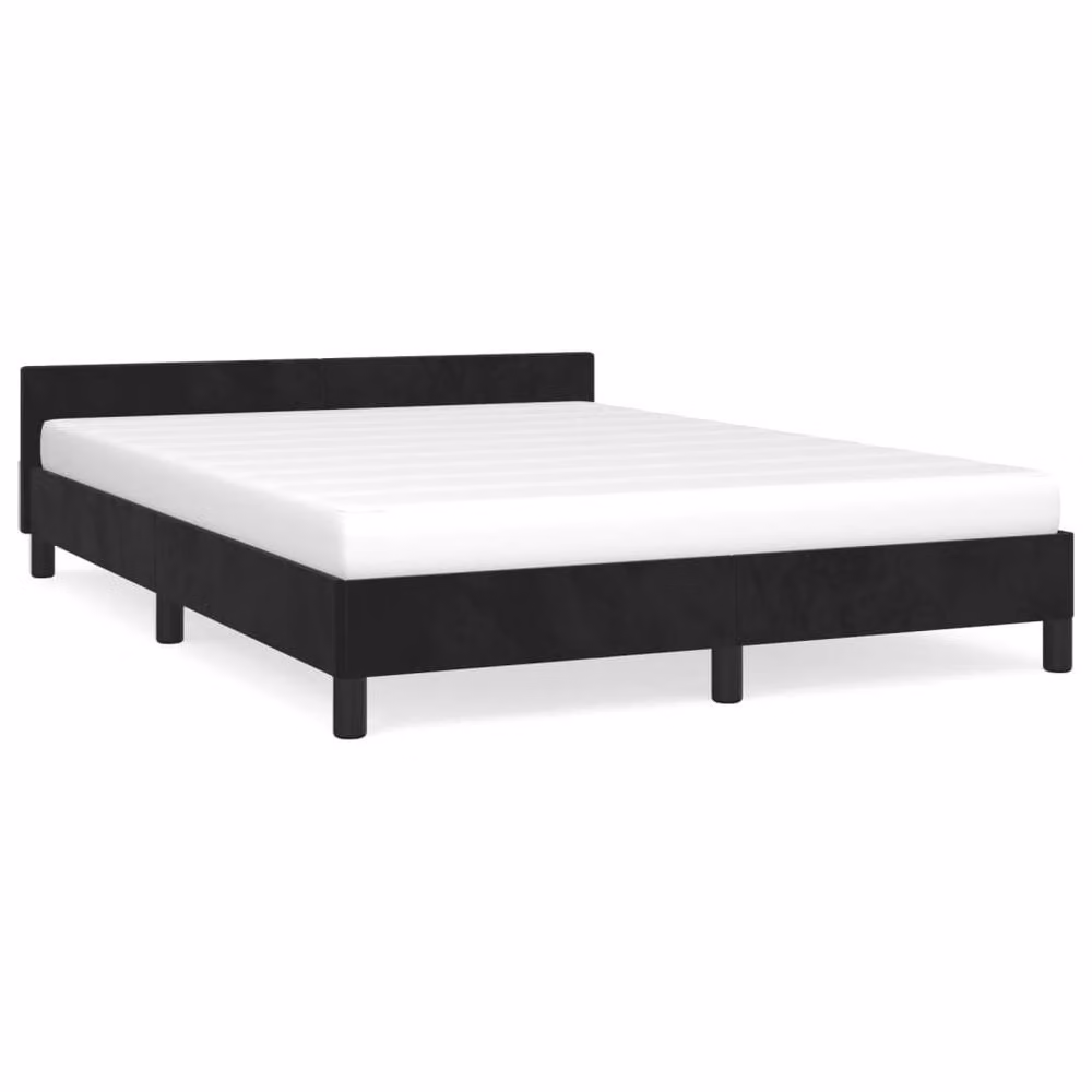 Berkfield Home Upholstered Velvet Bed Frame with Headboard in Black, W: 135 cm – 2
