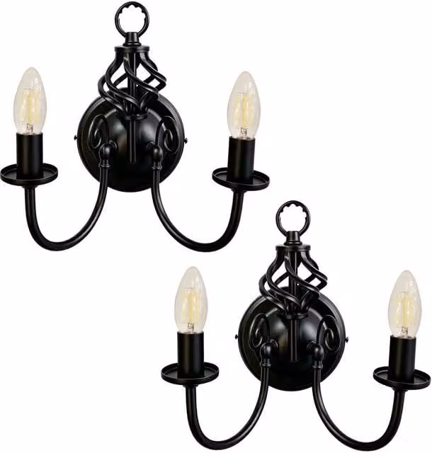 First Choice Lighting Barley Twist Set of 2 Black Metal Wall Lights – 1
