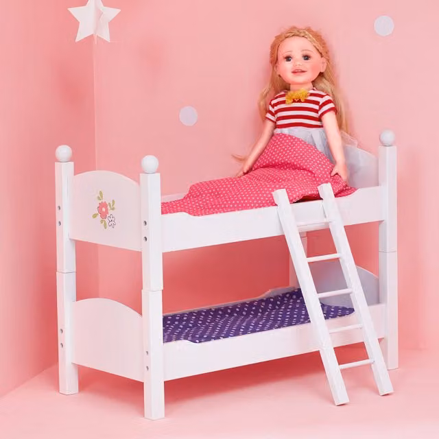 Teamson Kids Wooden Doll Bunk Bed for 18 inch Dolls in White, Pink and Purple