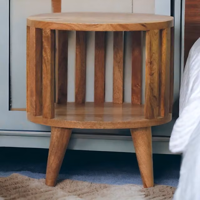 Artisan Furniture Ariella Mid Century Mango Wood Single Shelf Bedside Table in Brown
