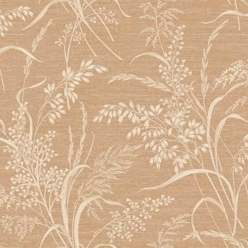Grandeco Prairie Meadow Sprigs and Grasses Textured Botanical Floral Wallpaper in Rust and Beige