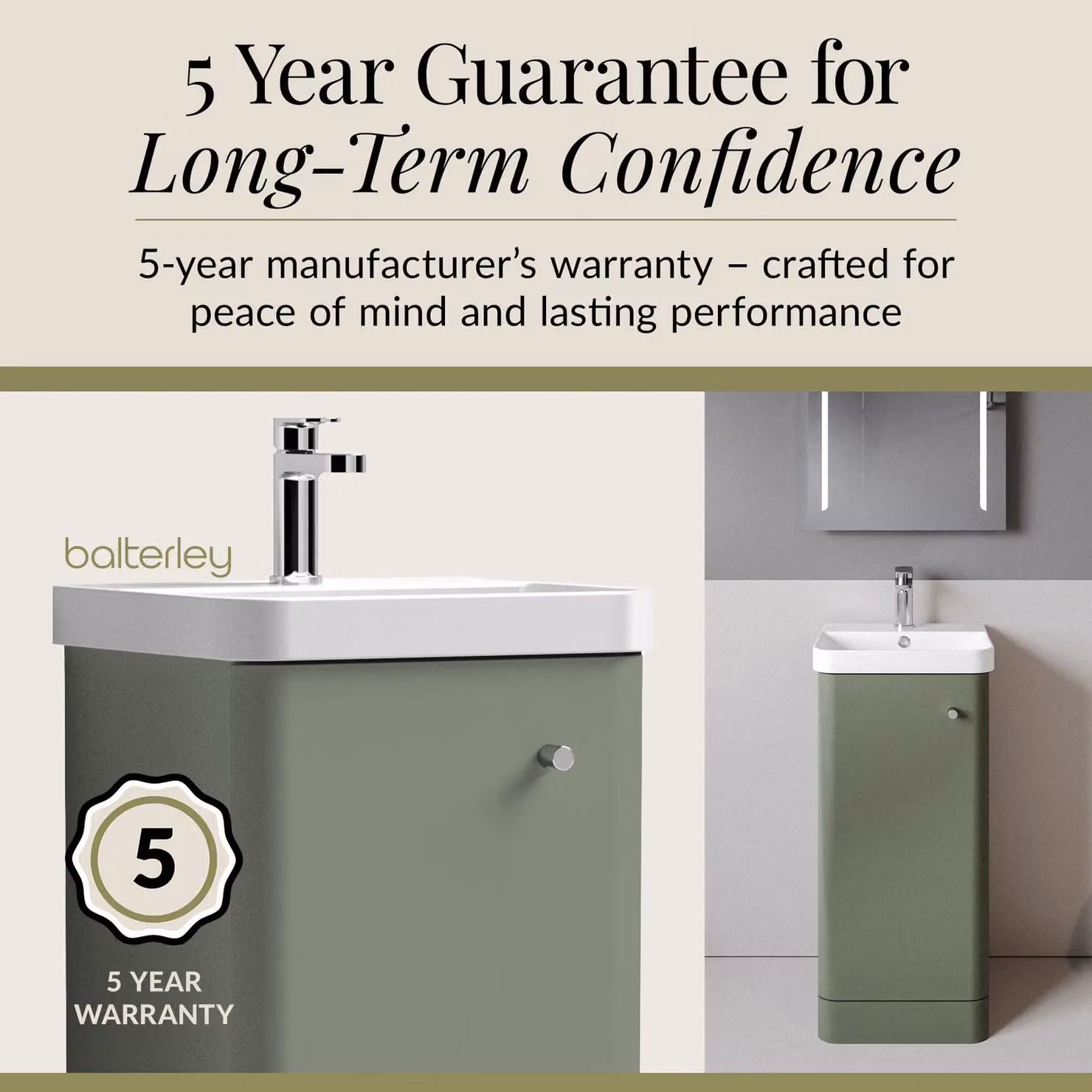 Balterley Modern Freestanding 1 Door Bathroom Floor Vanity Unit with Basin in Satin Green, W: 40.5 cm – 3