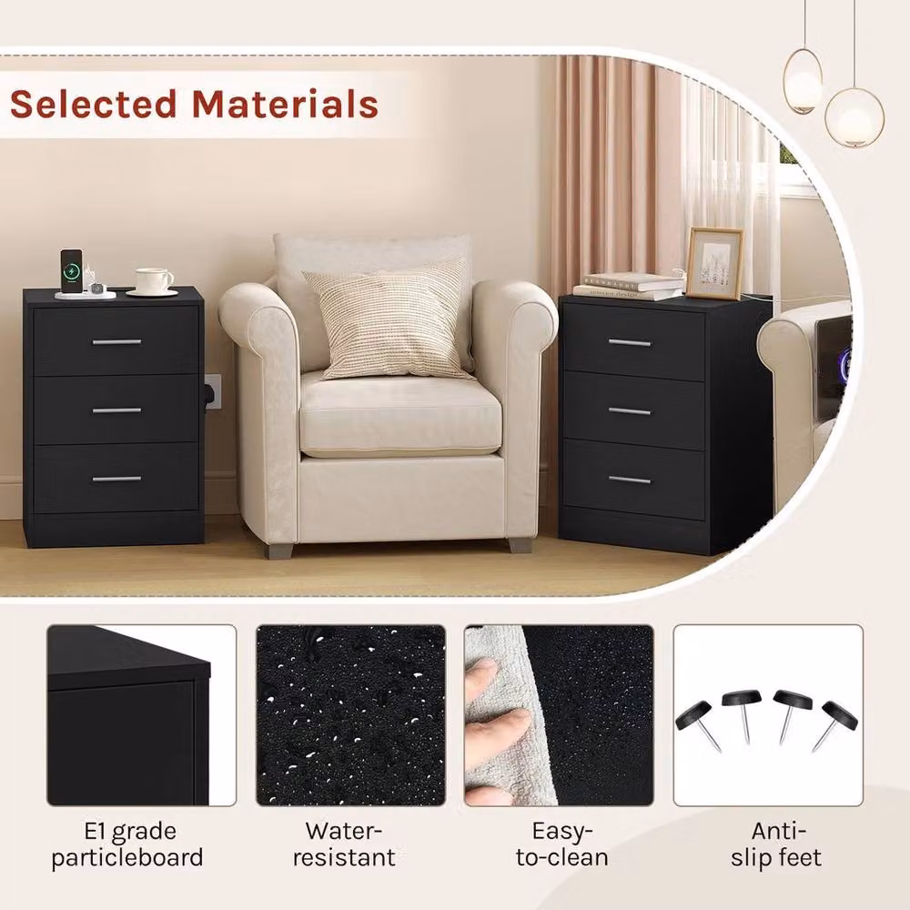 Kelvenix Set of 2 Black Matt Bedside Tables with Integrated Lighting – 4